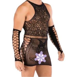 Men Net Style Sleepwear, Bodysuit + glove